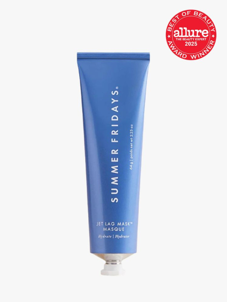 Summer Fridays Jet Lag Mask in branded tube component on a light gray background with best of beauty 2025 seal in the top right corner